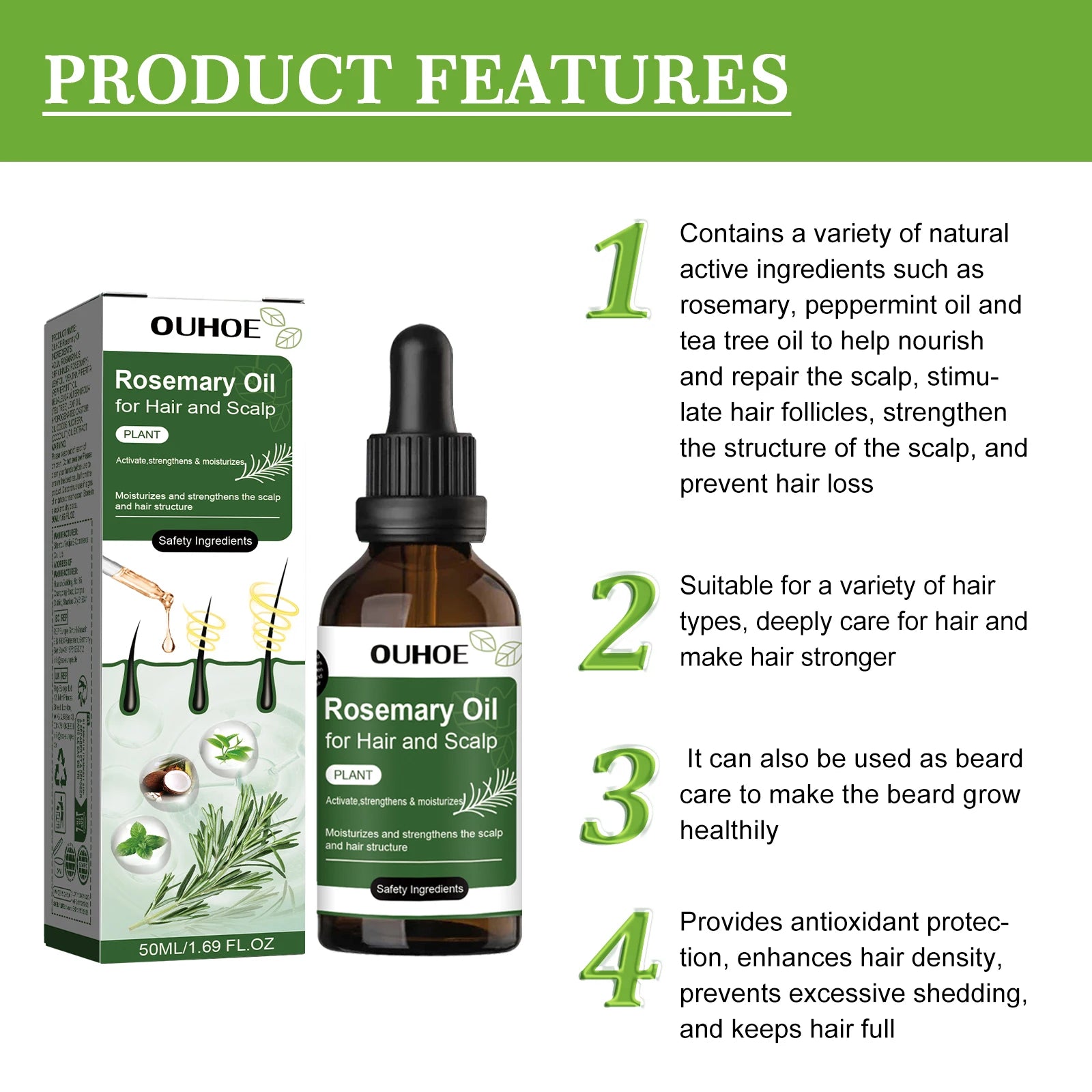 Ouhoe Rosemary & Peppermint Scalp Nourishing Serum (50ml)
