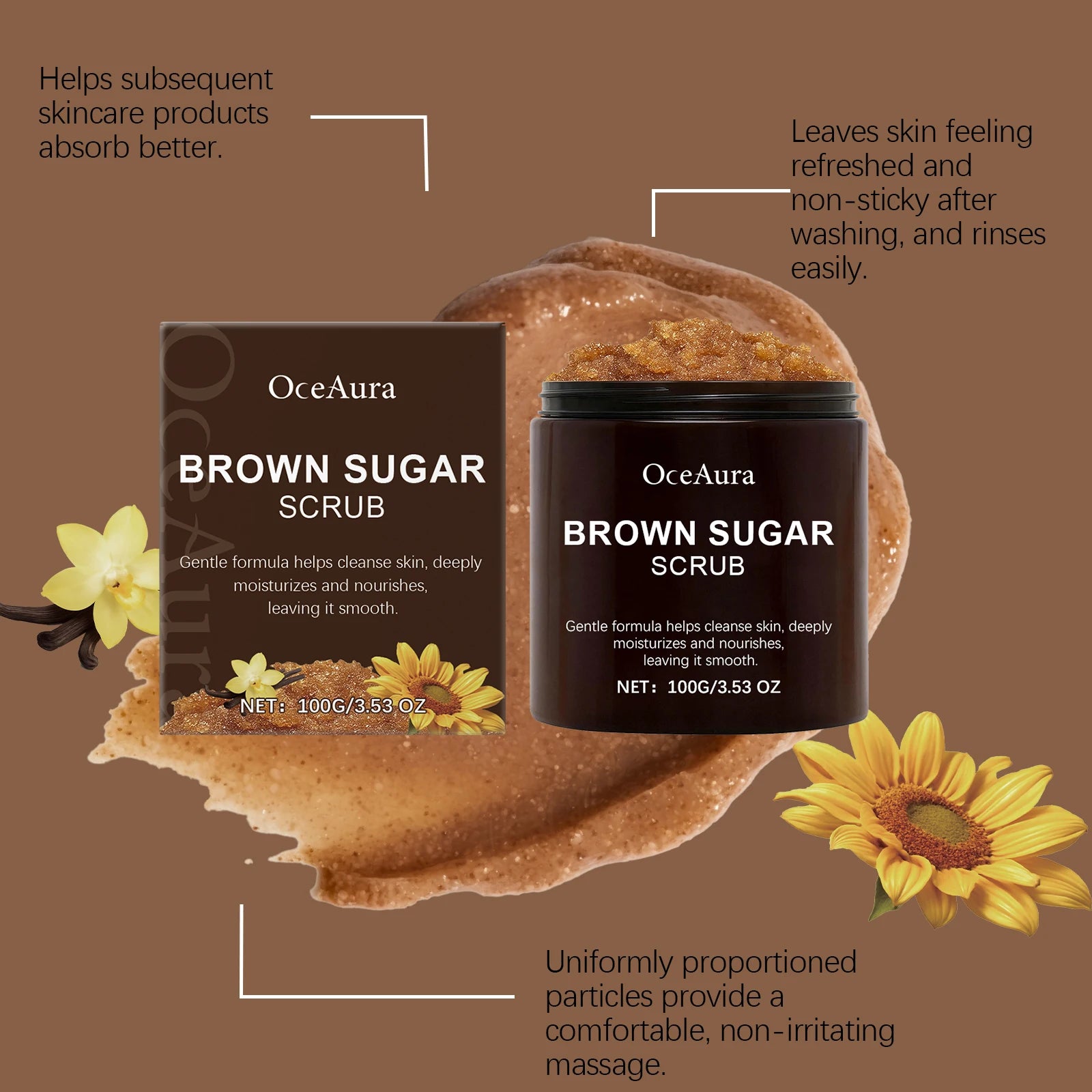 OceAura Brown Sugar Body Scrub – 100g Pore Shrinking & Smoothing